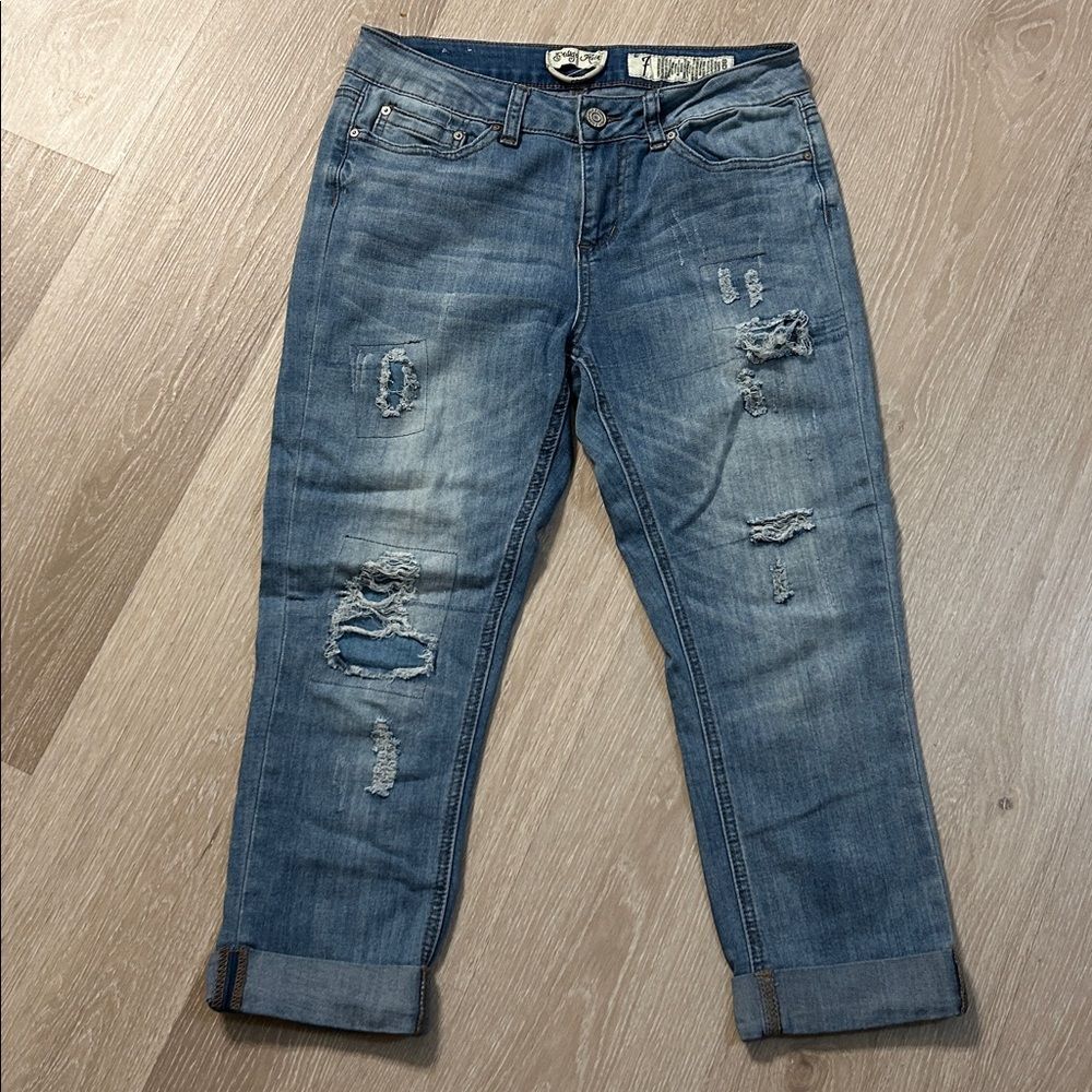 Indigo Rein High Waisted Rolled Hem Cropped Jean Sz 7